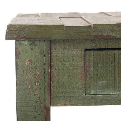 Antique Green Fir Wood Accent Table with Storage