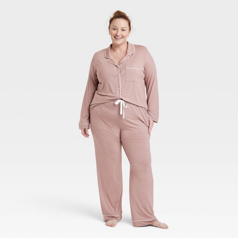 Women's Beautifully Soft Long Sleeve Notch Collar Top and Pants Pajama Set  - Stars Above™ Rose Pink 2X