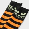 Women's Black Cat with Glow-in-the-Dark Eyes Striped Halloween Crew Socks - Hyde and EEK! Boutique™ Black/Orange 4 - 10 - 3 of 3