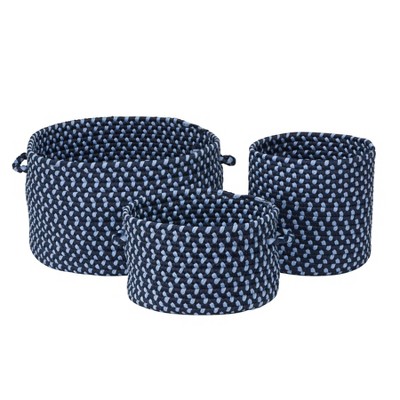 Colonial Mills Early Years Braided Toy Storage 3-Piece Basket Set, 10"x10"x10"/12"x12"x8"/16"x16"x10", Navy Blue, 3 Count