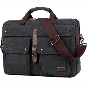 Stylish 17 inch Canvas Laptop Bag Messenger Bag Briefcase Vintage Crossbody Shoulder Bag Military Satchel for Men BC-07 (Light Black) - 1 of 4