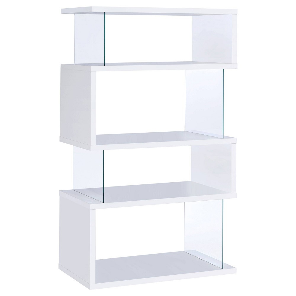 Photos - Wall Shelf 63" Emelle 4 Shelf Zig Zag Bookcase with Glass Panels White - Coaster
