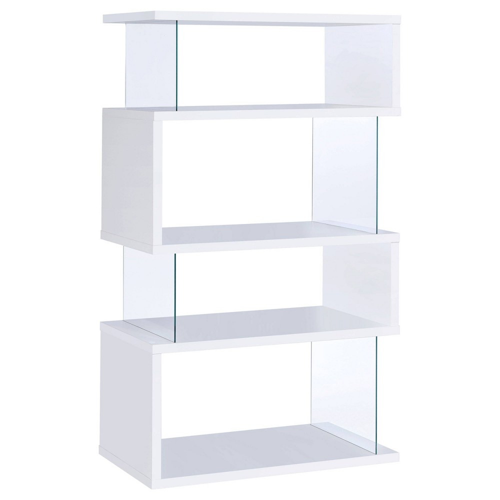 Photos - Garden & Outdoor Decoration 63" Emelle 4 Shelf Zig Zag Bookcase with Glass Panels White - Coaster