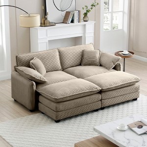 81" Corduroy Modular Sectional Sofa Bed with Double-Layer Cushions and 2 Ottoman for Small Living Room - 1 of 4