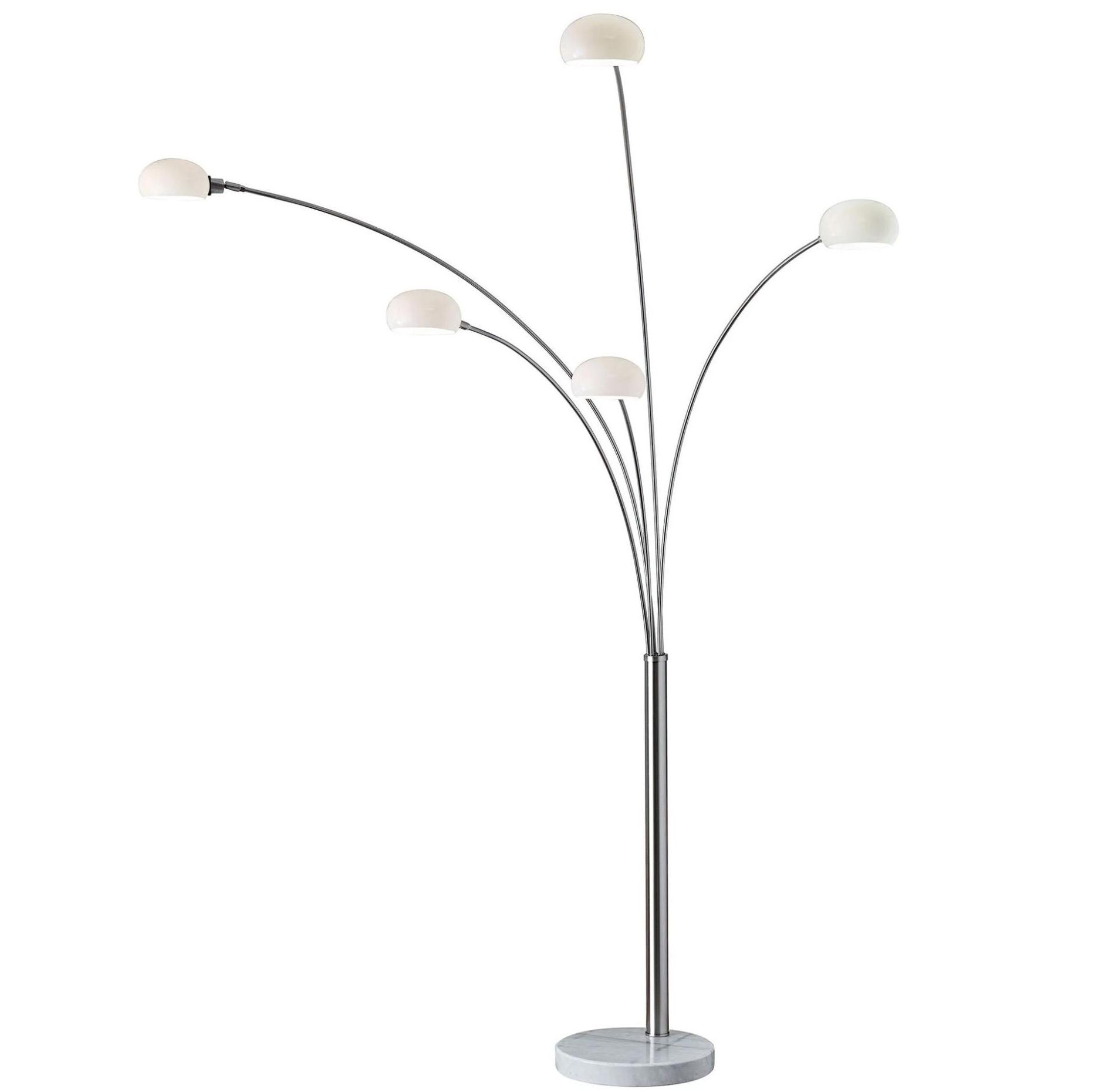 HomeRoots 86" Steel Five Light Tree Floor Lamp With White Glass Dome Shade