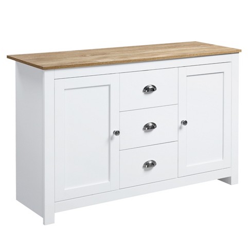 HOMCOM Modern Sideboard with Rubberwood Top, Buffet Cabinet - White