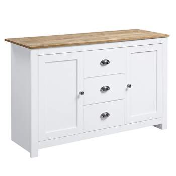 HOMCOM Kitchen Sideboard with Adjustable Shelves, Dining Buffet Cabinet with 3 Storage Drawers