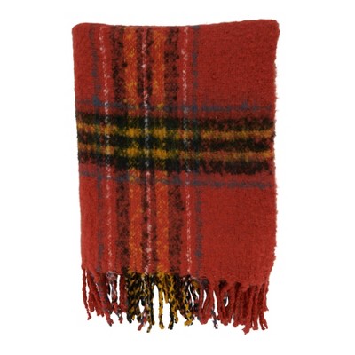 Orange and Yellow Knitted Plaid Throw Blanket