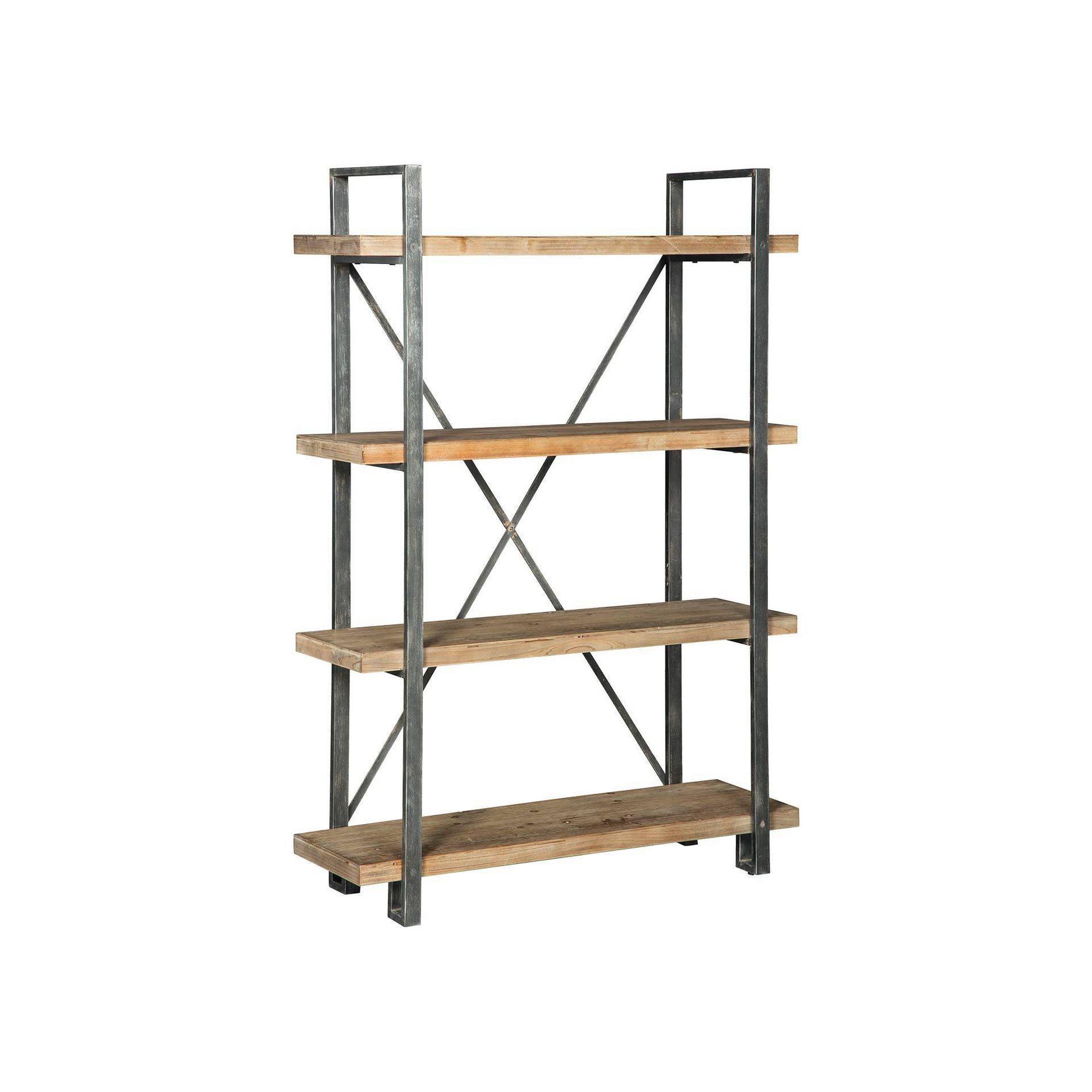 Signature Design by Ashley Forestmin Bookcase Brown/Black: Modern Ladder Style, 4 Fixed Open Shelves, Metal Frame