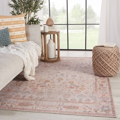 Blush and Cream Oriental Synthetic Area Rug