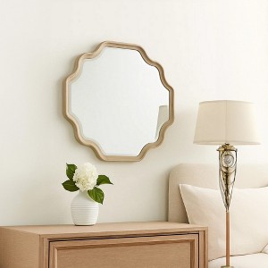 Royal Hampton Dresser Mirror, Natural Oak Brown Solid Wood, Scallop Edges, 40x47 - 1 of 4