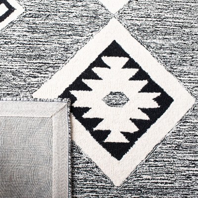 Aspen Geometric Black and Ivory Handmade Wool Square Rug
