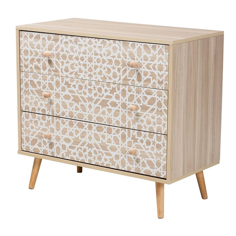 Beau Two-Tone Wood 3 Drawer Storage Cabinet White/Natural Brown - Baxton Studio, 5 of 12