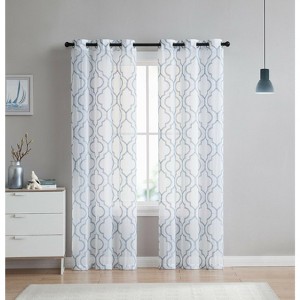Kate Aurora 2 Piece Charlotte Clover Trellis Grommet Top Sheer Voile Window Curtain Panels - 1 of 3