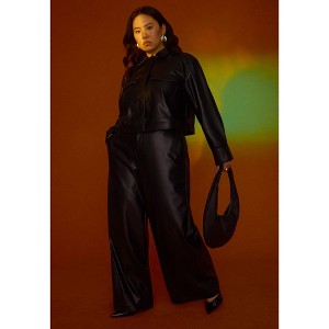 ELOQUII Women's Plus Size Wide Leg Faux Leather Pant - 1 of 4