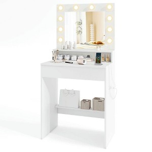 Resenkos Bedroom Vanity Desk - Adjustable Brightness, 3 Light Modes, Lighted Mirror - White - 1 of 4