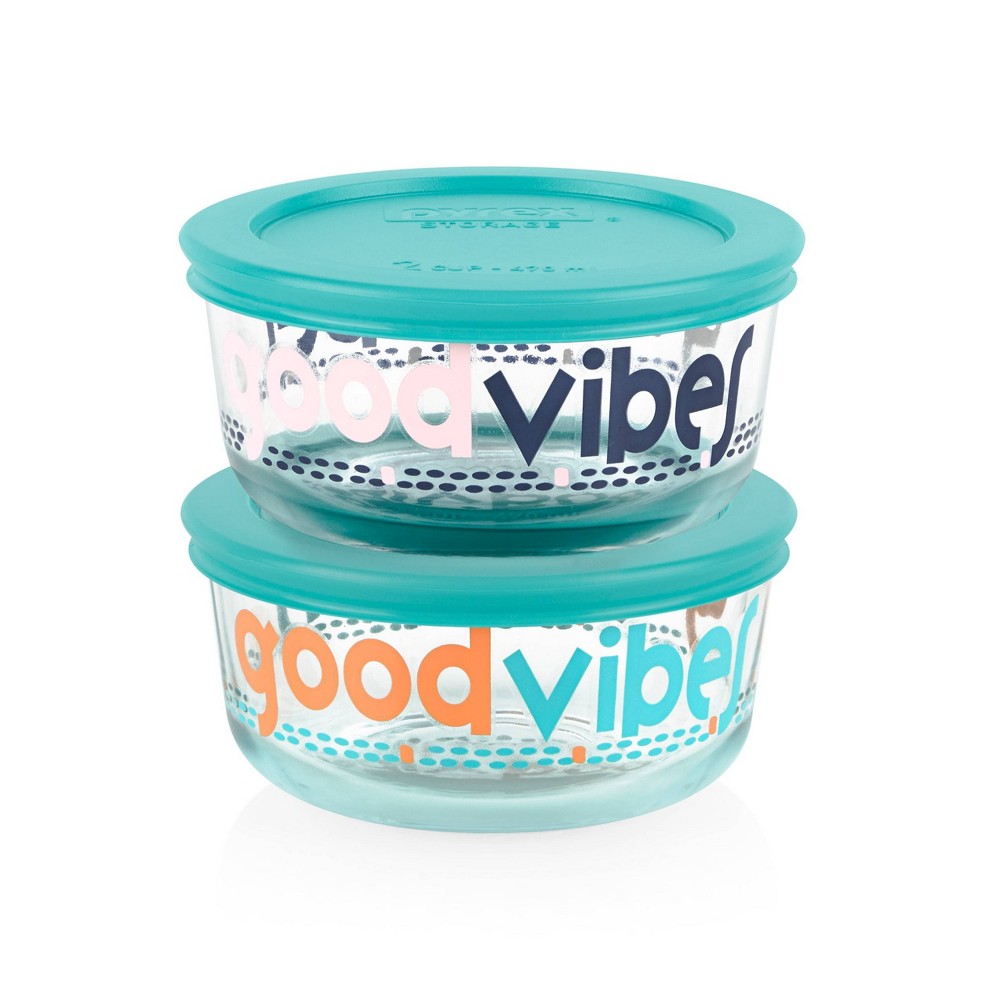 Pyrex 2 Cup 2pk Round Food Storage Container Set - Good Vibes