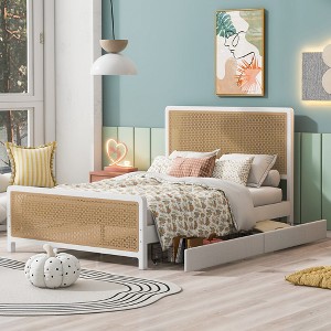 Full/Queen Size Metal Platform Bed with 2 Drawers, White, 4W -ModernLuxe - 1 of 4