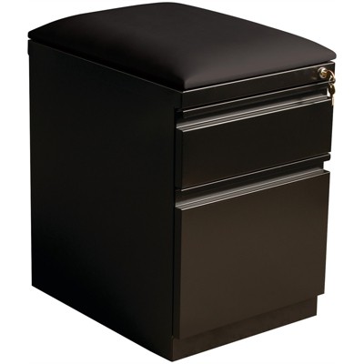 Black Steel Mobile Pedestal File Cabinet with Cushion Seat
