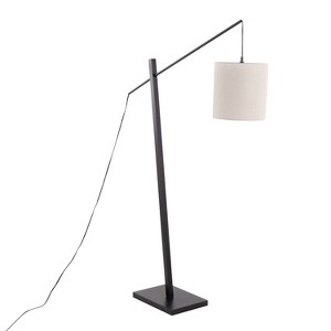 Arturo Contemporary Floor Lamp in Black Wood and Black Steel with Grey Fabric Shade by LumiSource - 1 of 1
