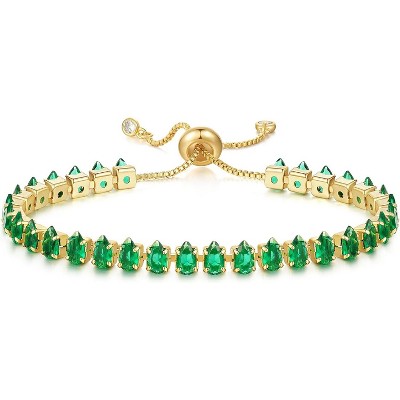 Tennis Bracelet for Women, 14K Gold Plated Cubic Zirconia Adjustable Slider Bracelets Trendy Jewelry Gift