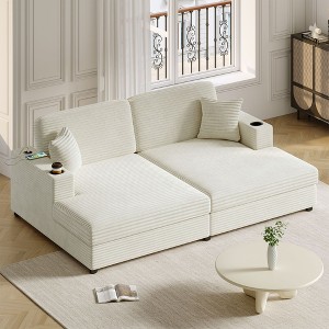 86.5" Oversized Loveseat Chaise Lounge Sectional Sofa Bed Corduroy Sleeper Sofa with Two USB Ports - 1 of 4