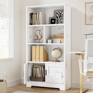Bookcase Storage with Doors ，Modern Bookshelf with LED Lights Farmhouse Bookcase，Large Display Racks Book Shelf for Home Office - 1 of 4