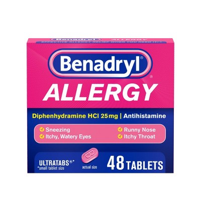 Benadryl Ultratabs Diphenhydramine Antihistamine Cold & Allergy Relief Tablets - 48ct