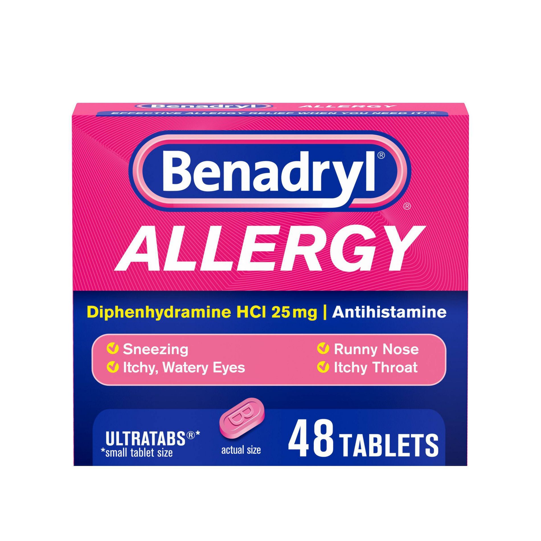 Benadryl Ultratabs Diphenhydramine Antihistamine Cold & Allergy Relief Tablets - 48ct