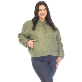 Plus Size Lightweight Diamond Quilted Puffer Bomber Jacket - White Mark