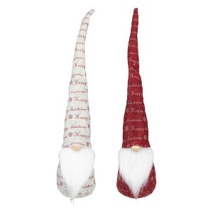 Northlight Tall Pointy Hat "Happy Christmas" Gnomes - 18" - Red and Ivory - Set of 2 - 1 of 4