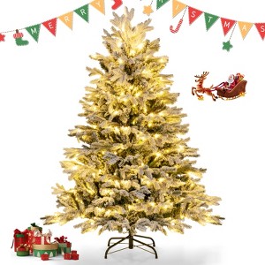 Tangkula 4.5/6/7 FT Pre-lit Artificial Christmas Tree Snow-flocked Xmas Tree with 200/350/450 Warm White LED Lights 688/1022/1328 Branch Tips - 1 of 4