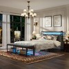 VECELO Full/Queen Upholstered Bed Frame with Storage End of Bed Bench, Platform Bed with Headboard & Charging Station, LED Lights, Gray - 2 of 4
