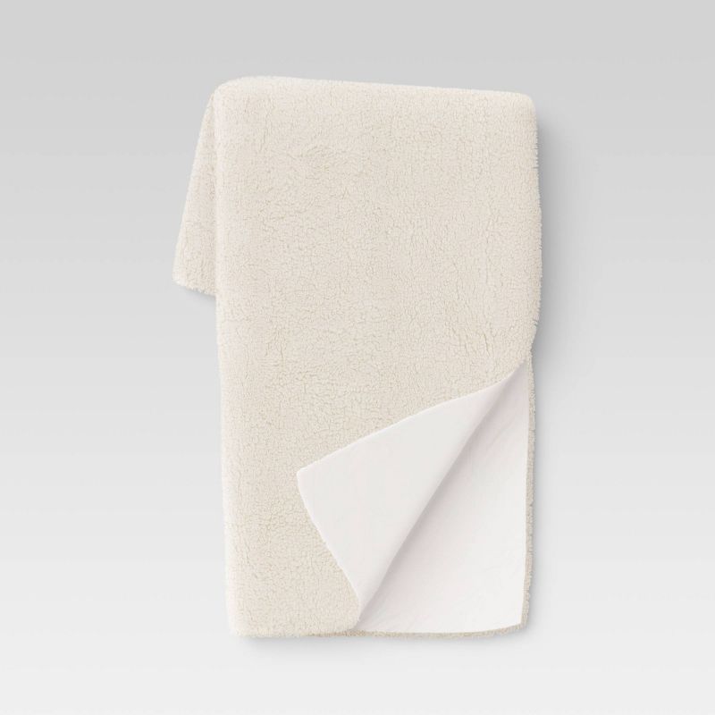 Long Faux Fur Throw Blanket Off-White - Threshold&#8482;, 1 of 9