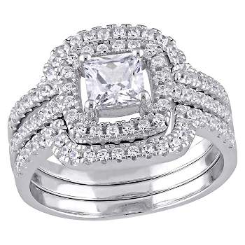 2 1/2 CT. T.W. Square Cubic Zirconia Halo Bridal Set in Sterling Silver
