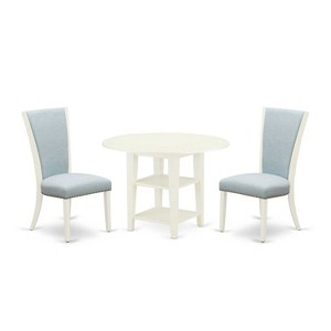 HomeStock 3-Pc Linen White Finish Solid Wood Top Dining Table Set - 1 of 4