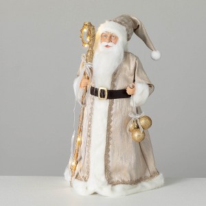 20"H Sullivans Christmas Gold Santa With Lighted Staff  Gold - 1 of 4