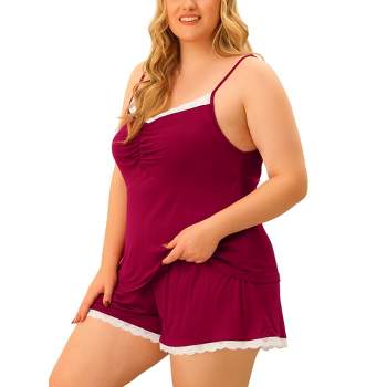 Women's Plus Size Stretch Lace Camisole Boy Short Set #7077x