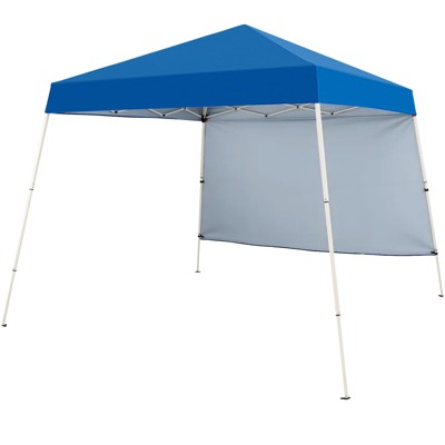 Costway 10 X 10FT Pop up Canopy Tent with 1 Sidewall, Portable Backpack, 4 Stakes Blue/White/Pinl/Gray