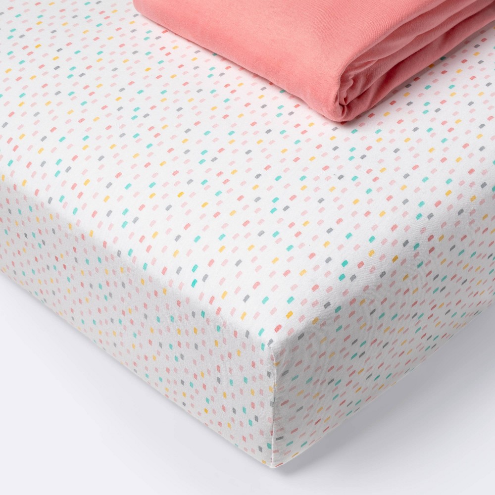 Photos - Bed Linen Fitted Jersey Crib Sheet - Cloud Island™ Confetti/Coral 2pk