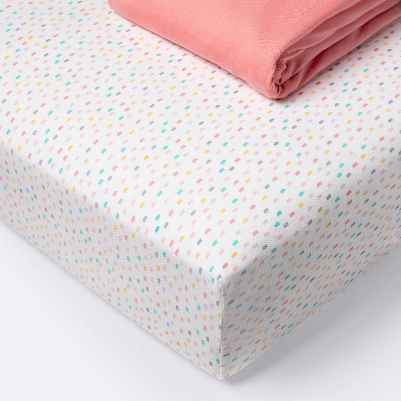 Fitted Jersey Crib Sheet - Cloud Island&#8482; Confetti/Coral 2pk, 1 of 5