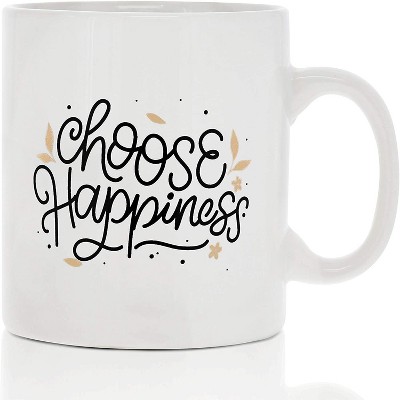 Okuna Outpost White Large Ceramic Coffee Mug Tea Cup, Choose Happiness (16 oz, 3.7 x 4.1 In)