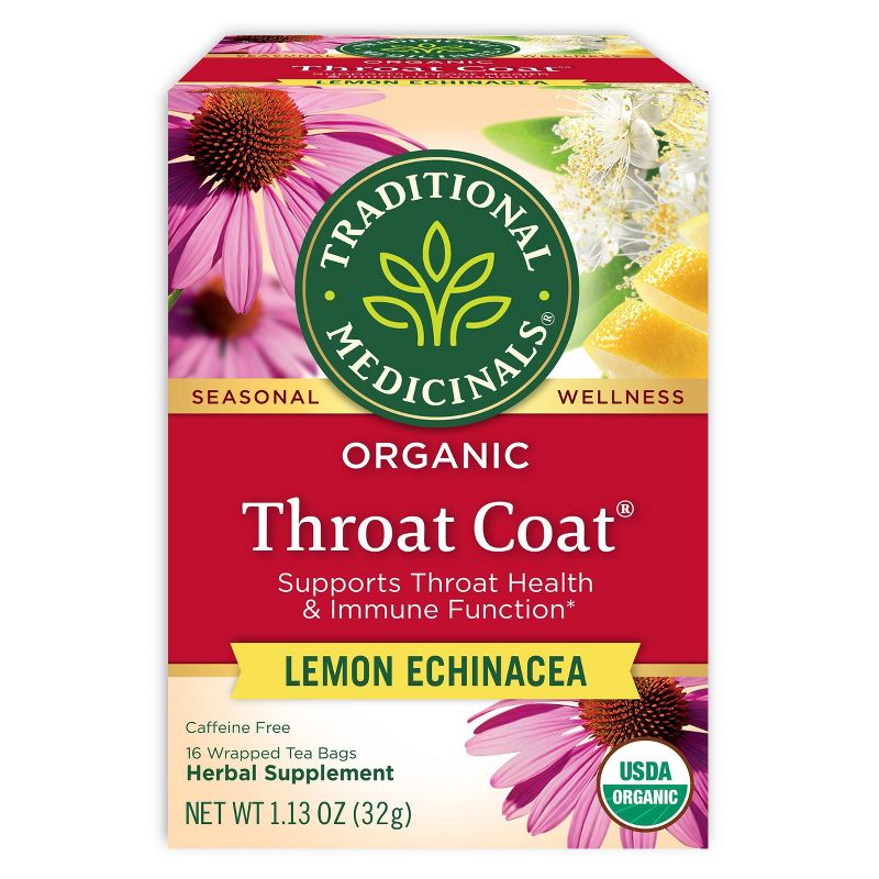 Traditional Medicinals Organic Throat Coat Lemon Echinacea Herbal Tea - 16ct, 1 of 12