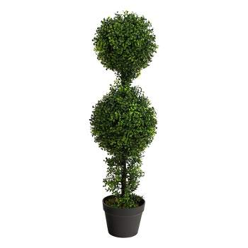 34" Indoor/Outdoor Boxwood Double Ball Topiary Artificial Tree - Nearly Natural