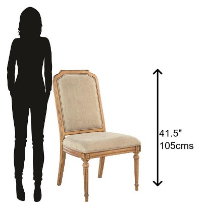 Beige Linen Upholstered Wood Side Chair with Classic Modern Twist