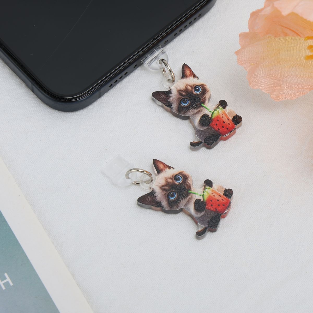 Unique Bargains Cat Pendants Dust Plug Charm for Type-C Black Beige Brown 2 Pcs - thumbnail 3