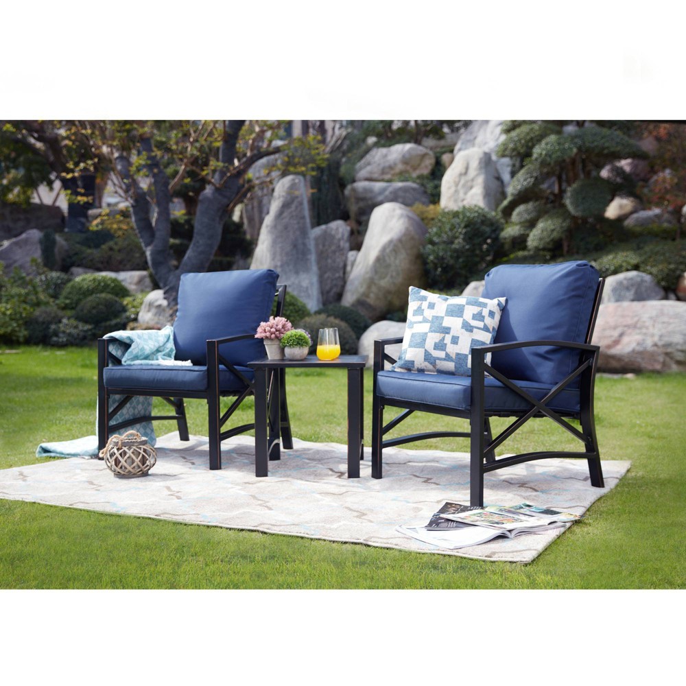 3pc Outdoor Metal Conversation Set with Cushions White - Patio Festival: Steel Frame, Powder-Coated Finish, Includes Accent Table