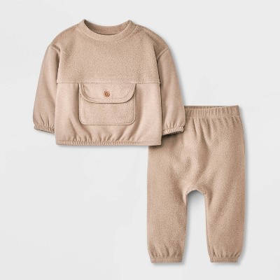 Image of Baby Boys' Pocket Cozy Fleece Top & Bottom Set - Cat & Jack™ Gray 12M