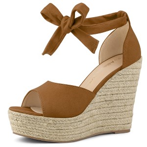 Allegra K Women's Espadrilles Tie Up Ankle Strap Wedges Sandals - 1 of 4