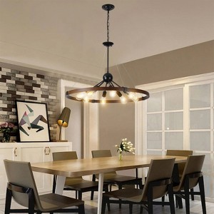 DOMETOUR 32'' Rustic Industrial Chandelier, 8-Light Farmhouse Pendant Light with Metal & Wood, Adjustable Chain for Dining, Kitchen, Living Room - 1 of 4
